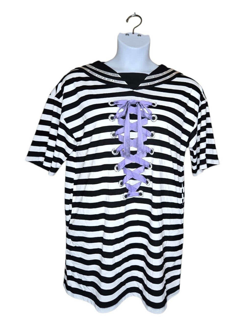 LISTEN FLAVOR stripe punk ribbon sailor mini dress tunic top M